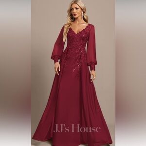 JJs House Burgundy Long Sleeve Lace Dress